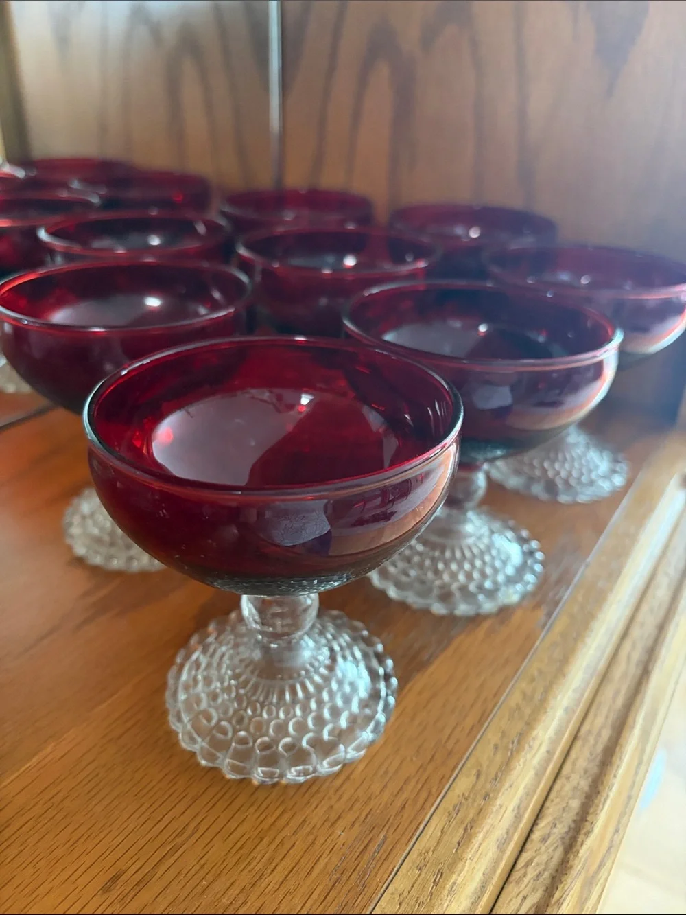 Anchor Hocking Deep Ruby Red Hobnail Stem Dessert Coupes - set of 8